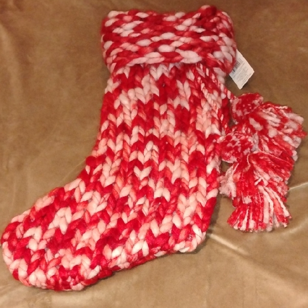 Red and White Knitted Holiday Stocking
